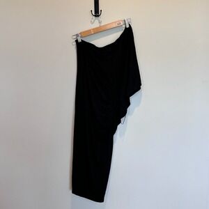 Trina Turk‎ Dress Womens XS Black Asymmetric Ruched Midi Viscose Blend New Tags